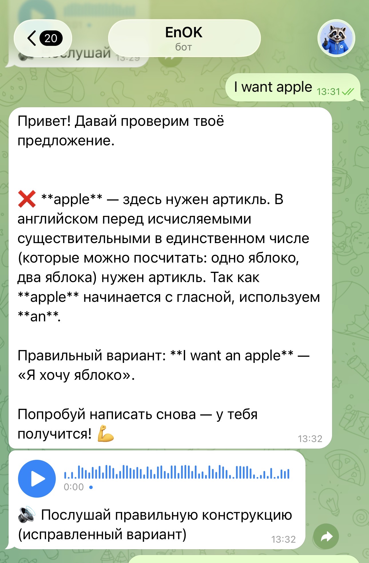 EnOK объясняет ошибку и предлагает повторить